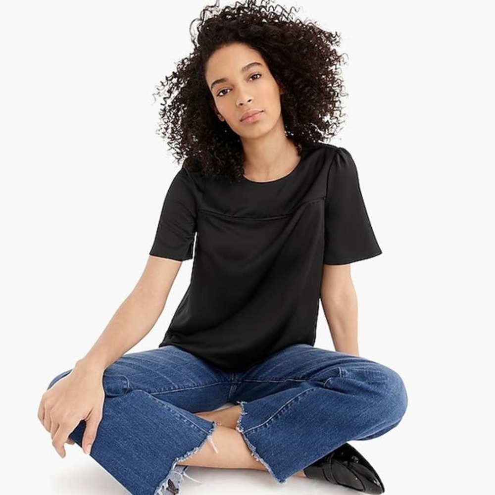 J. Crew 365 Hammered Satin Short Sleeve Top Women's Black Size 4